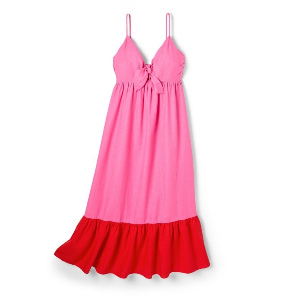 Tabitha Brown sleeveless tie from midi dress. Pink/red xs & xxs